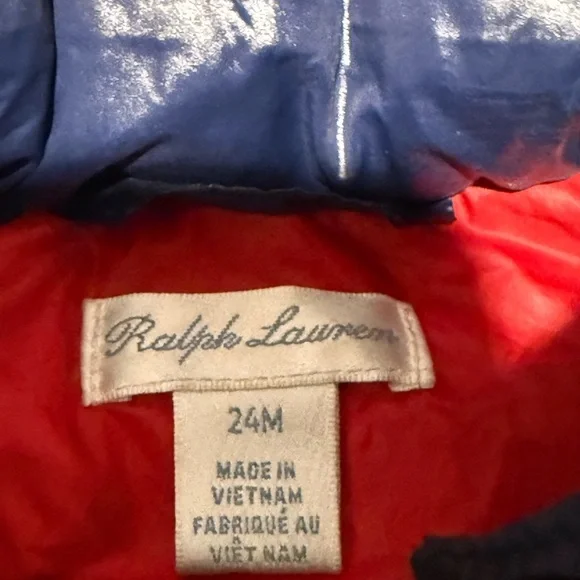 Ralph Lauren Navy Puffer Jacket 24 months Shiny Removable hood - Picture 6 of 7